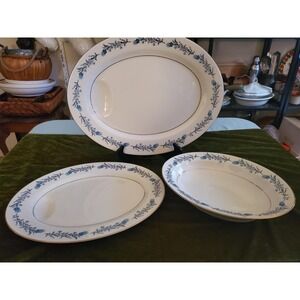 Theodore Haviland Vtg Floral Porcelain Serving Platter Set Blue Flower Gold Trim